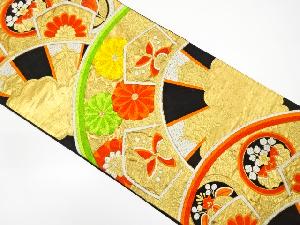 アンティーク　片輪車に花・蝶模様織り出し袋帯（材料）